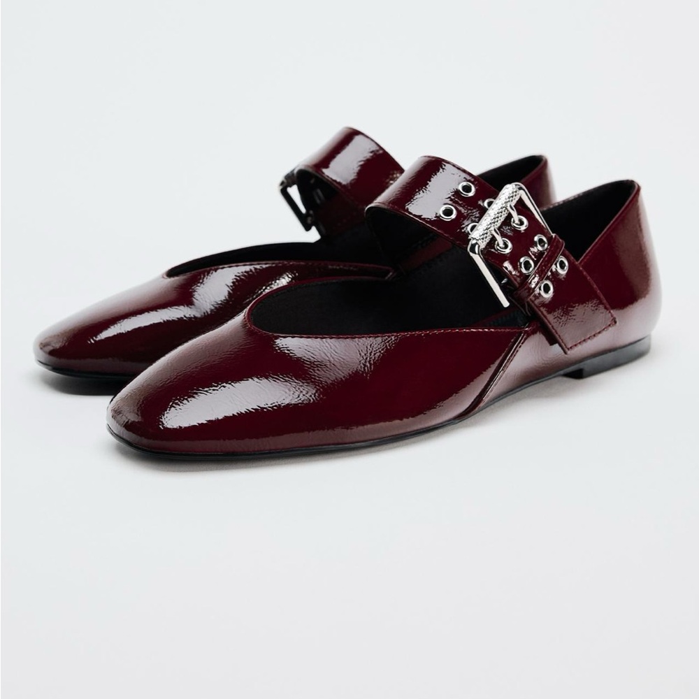 Zara Burgundy Patent Flats